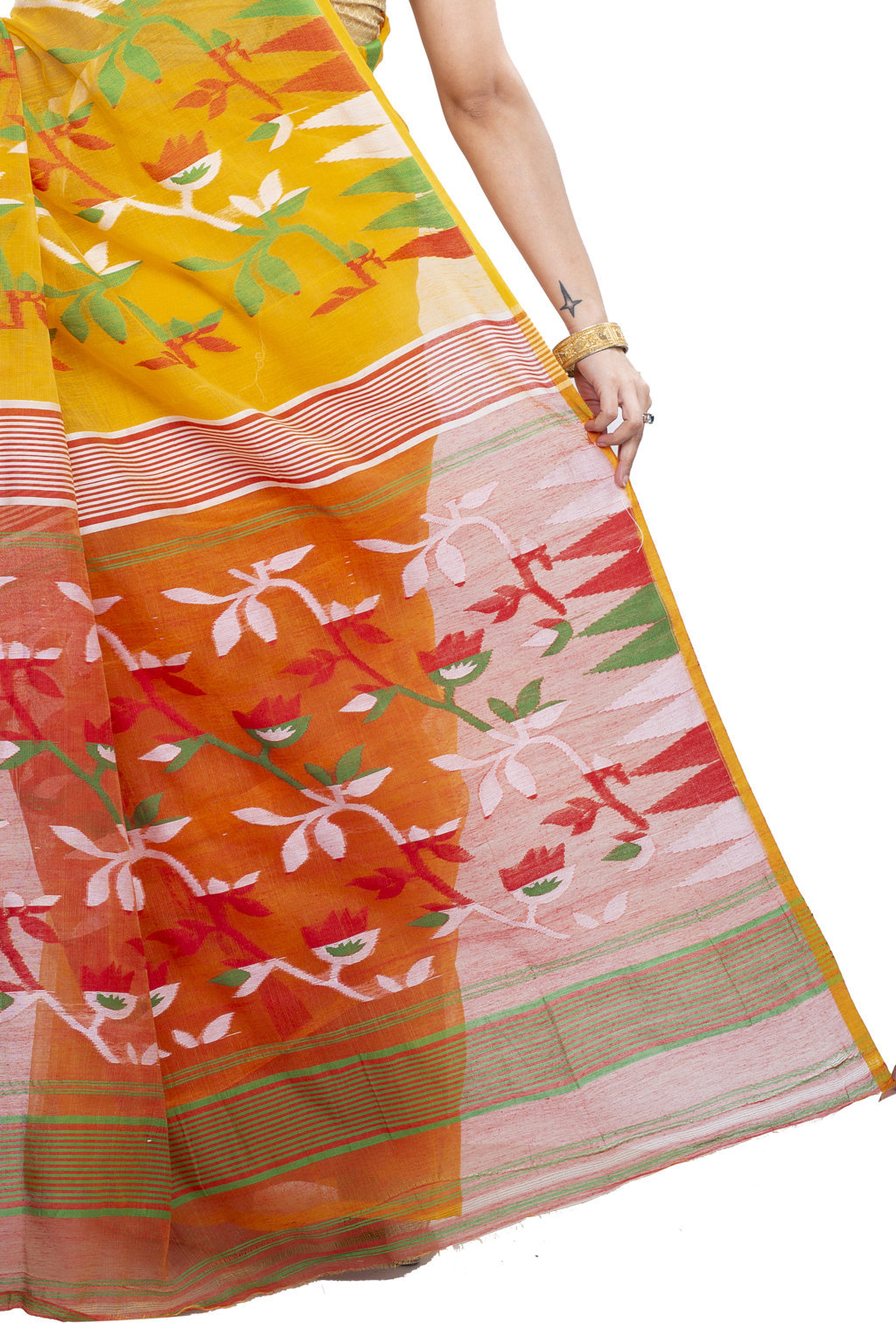 Yellow Blended Cotton Moha_Jamdani Jamdani Saree (810)